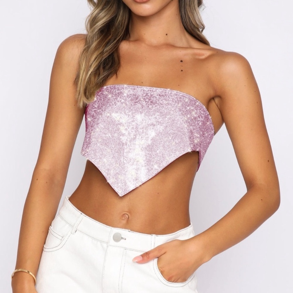 White Fox Pink Luna Crop Top